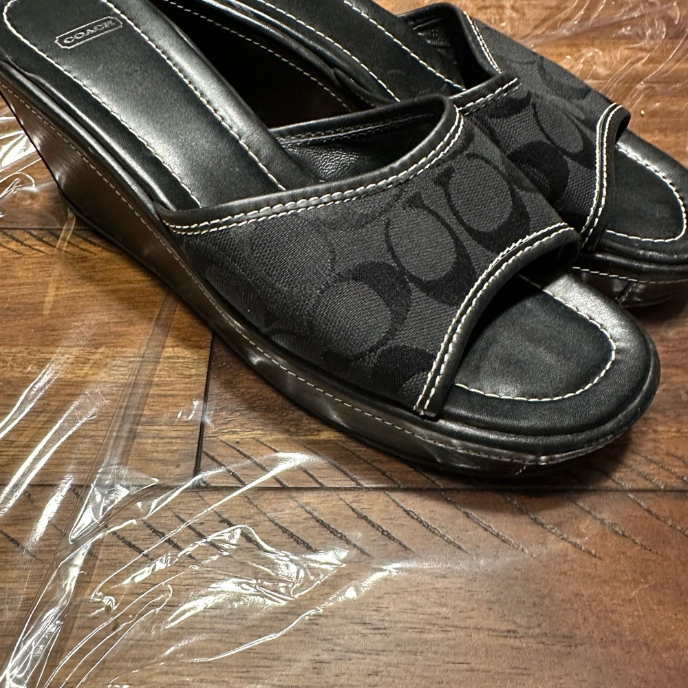 Coach Black Wedge Sandals